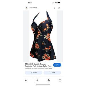 COCOSHIP Black & Orange Tangerine Print Vintage Style Swim Dress sz 20